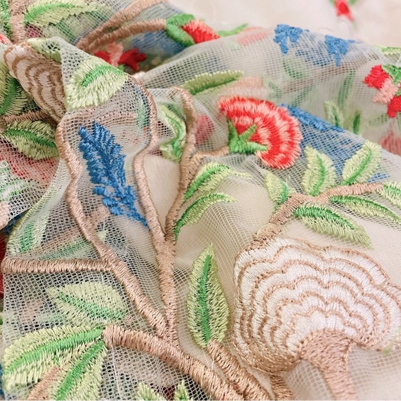 Handmade Embroidered Floral Lace Cotton Midi Dress Medium Large Boho Cottagecore - Picture 8 of 11